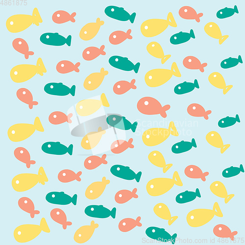 Image of Texture on light blue background with colorful fish vector illus