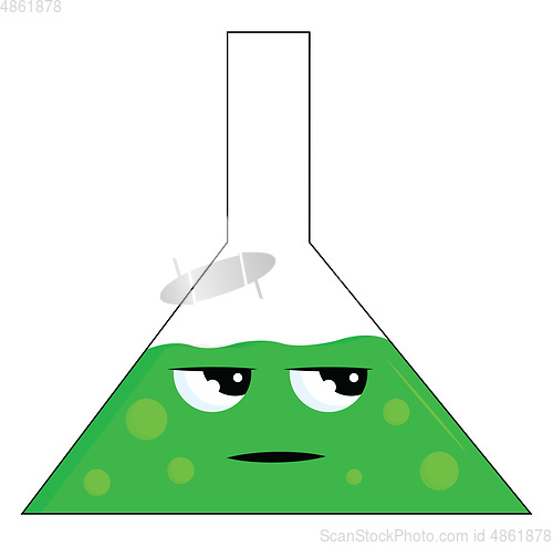 Image of Simple vector illustration of a chemistry flask with green liqui