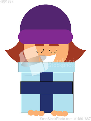 Image of Clipart of a small girl holding a gift box in her hand vector or