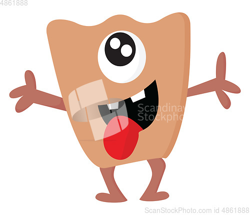 Image of Smiling with toung out light brown one-eyed monster vector illus