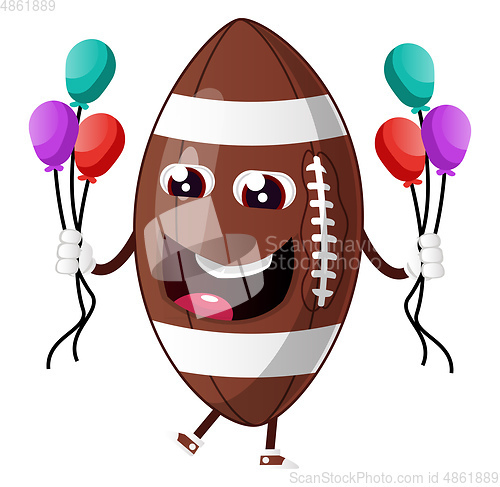 Image of Rugby ball is holding baloons, illustration, vector on white bac