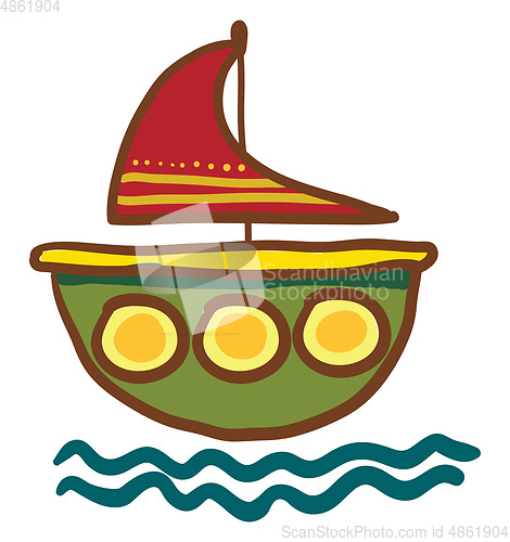 Image of Small red and green water boat vector or color illustration