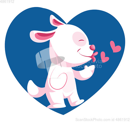 Image of Light pink dog throwing kisses vector illustration in blue heart