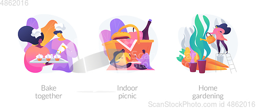 Image of Family fun during quarantine abstract concept vector illustrations.