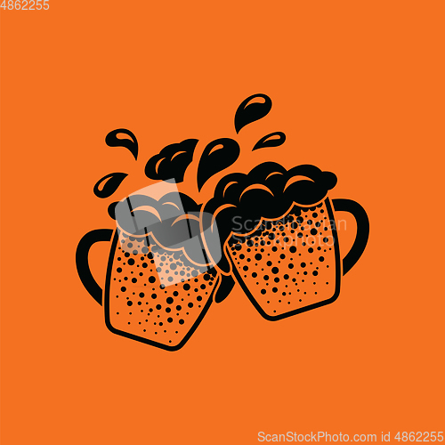 Image of Two clinking beer mugs with fly off foam icon