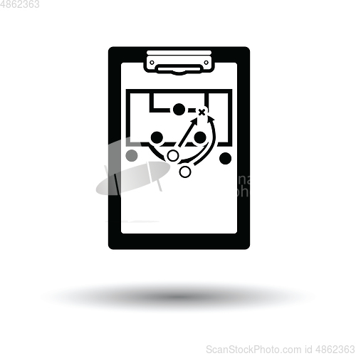 Image of Soccer coach tablet with scheme of game icon