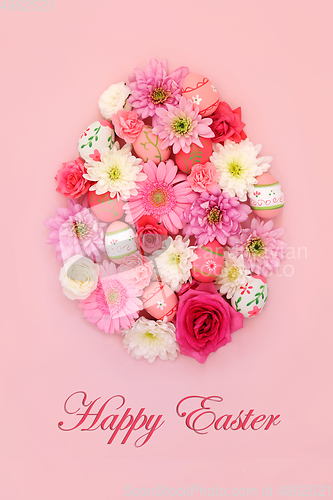 Image of Happy Easter Egg Abstract Shape with Eggs and Flowers  