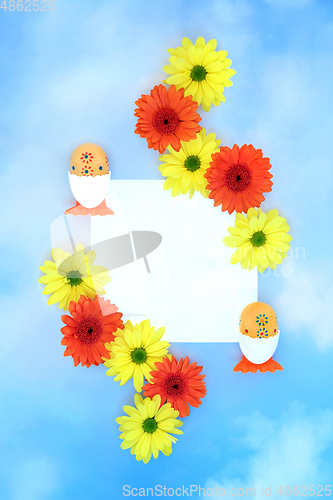 Image of Abstract Easter Egg and Flower Background Border