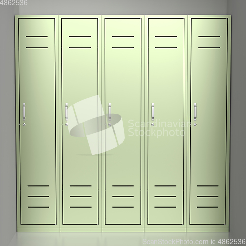 Image of Five green metal lockers