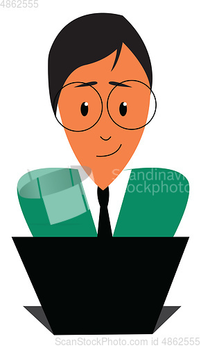 Image of Happy man working on his laptop illustration print vector on whi