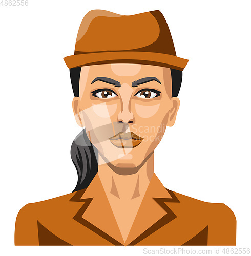 Image of Girl with brown hat and pony tail illustration vector on white b