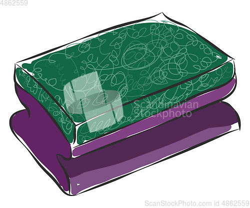 Image of Purple and green dishwashing sponge illustration color vector on