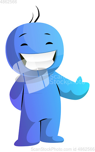 Image of Blue cartoon caracter smiling with thumb up illustration vector 