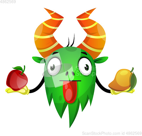 Image of Monster holding fruits, illustration, vector on white background