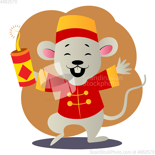 Image of Cartoon mouse in chinese suit vector illustartion on white backg