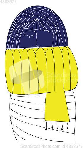 Image of A blue girl wearing a yellow scarf looks beautiful vector or col
