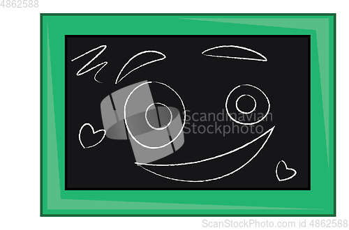 Image of A blackboard with chalk pencil drawings of smiley face emoji and