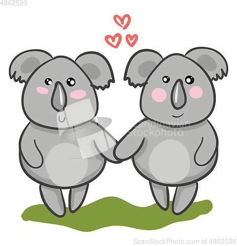 Image of Two cartoon Koalas in love with each other vector or color illus