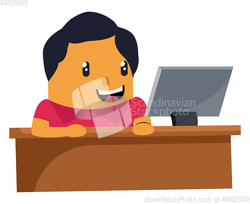 Image of Man working on computer, illustration, vector on white backgroun