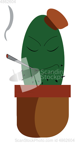 Image of A smoking cactus vector or color illustration