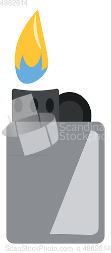 Image of A grey zippo or cigarette lighter with flame vector color drawin