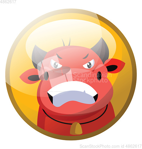 Image of Cartoon character of a red angry bull vector illustration in yel