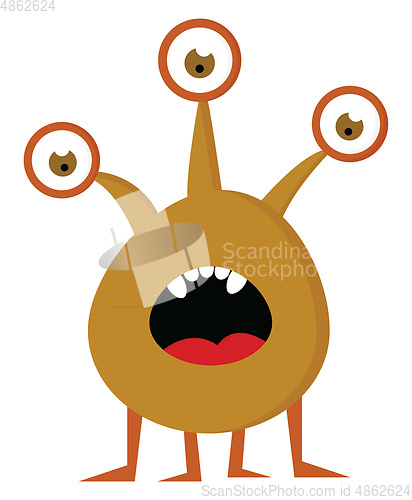 Image of Suprised brown monster with three eyes and four legs vector illu