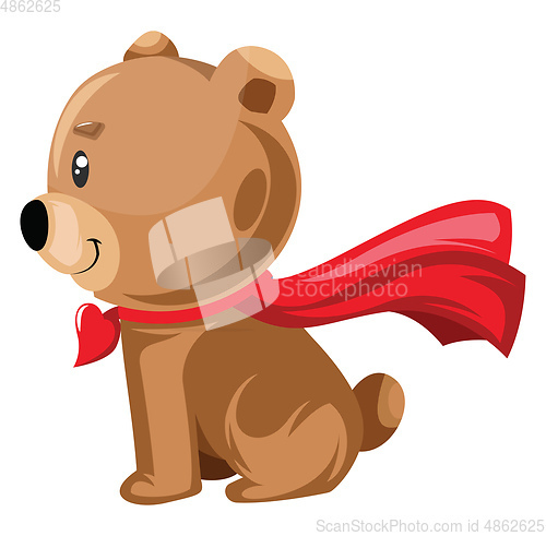 Image of Light brown bear sitting with a red cape vector illustration on 