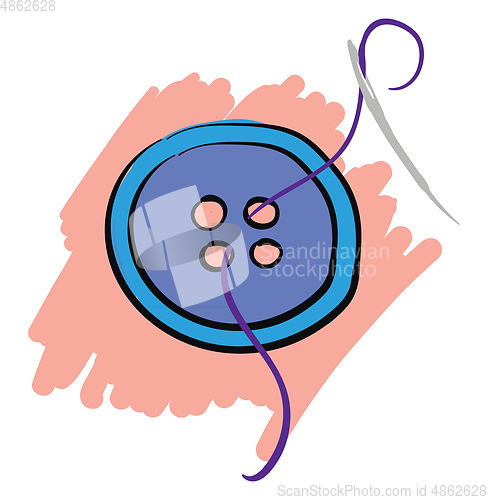 Image of Needle blue button and purple thread vector illustration 