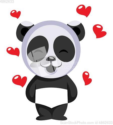 Image of Little panda bear in love illustration vector on white backgroun