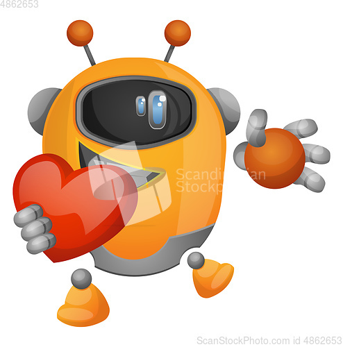 Image of Cartoon robot holding a heart illustration vector on white backg