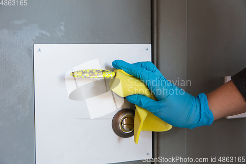 Image of Viruses on surfaces, door and window knobs you contacting everyday - concept of spreading of virus, disinfection