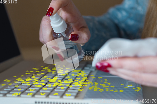Image of Viruses on surfaces, keyboard you contacting everyday - concept of spreading of virus, disinfection