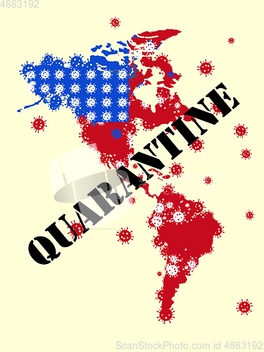 Image of USA colored in national flag and coronavirus - concept of spreading of virus, cancelling, quarantined
