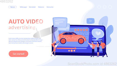 Image of Car review video concept landing page.
