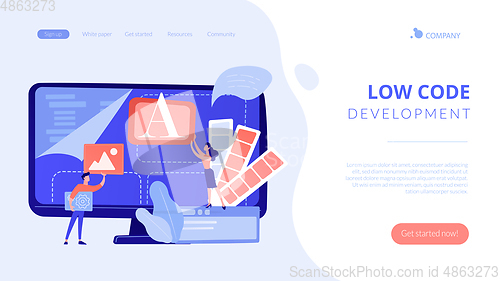 Image of Low code development concept landing page.
