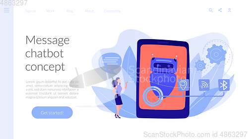 Image of Chatbot virtual assistant via messagingconcept landing page.