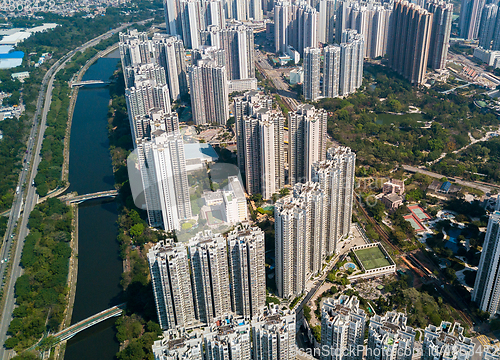 Image of Top view of downtown in Hong Kong city