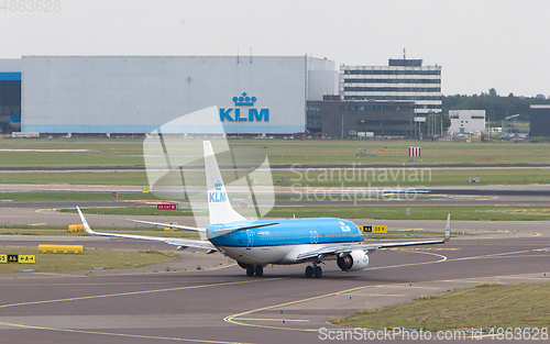 Image of SCHIPHOL, AMSTERDAM, JUNE 29, 2017: View of a KLM plane at Schip