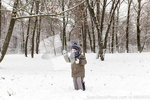 Image of Boy in winter, close up