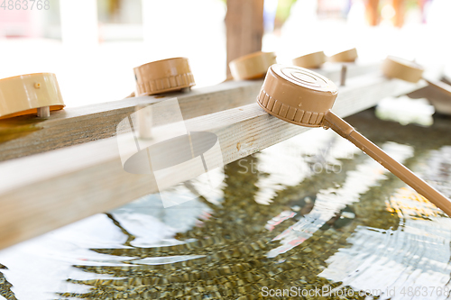 Image of Japanes wooden ladle in shrine