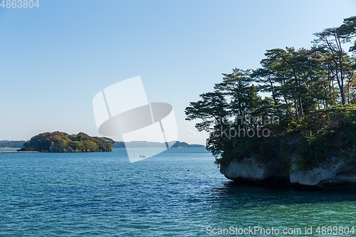 Image of Japanese Matsushima with clear blue sky