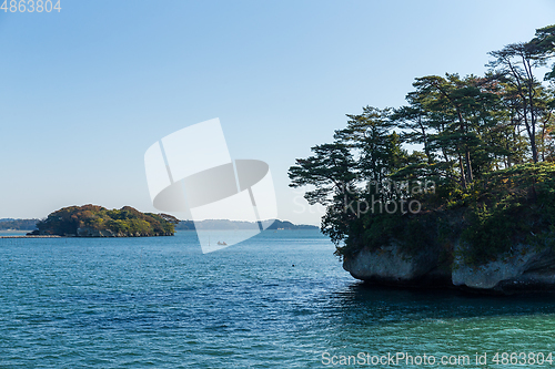 Image of Japanese Matsushima with clear blue sky
