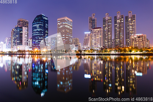 Image of Bangkok Skyline skyscrapers at Benchakitti Park