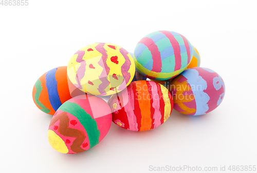 Image of Handmade easter eggs over white background 