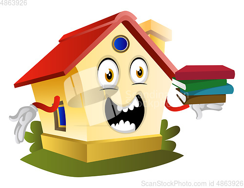 Image of House is holding books, illustration, vector on white background