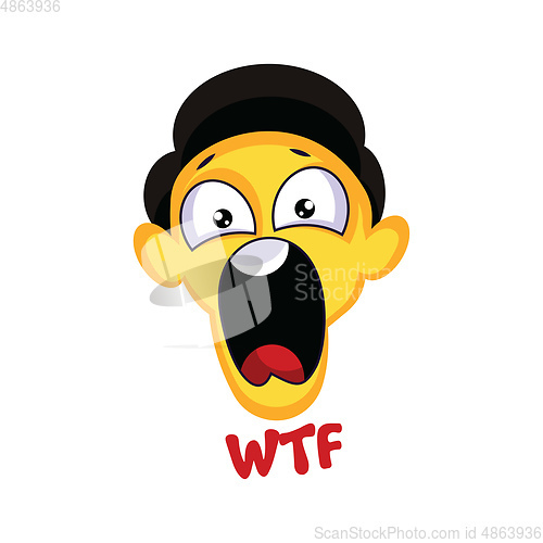 Image of Yellow screaming face with black hat vector sticker illustration