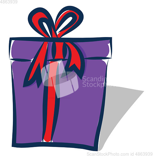 Image of Purple gift box with red ribbon vector or color illustration