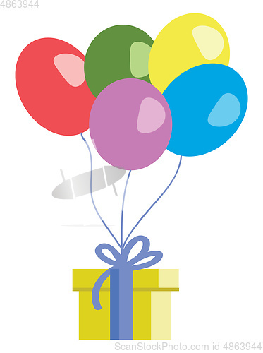 Image of Beautiful birthday party decoration with balloons and gift vecto