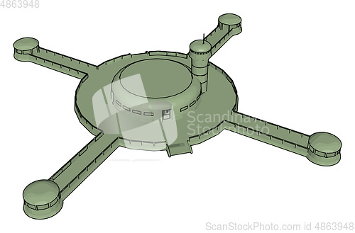 Image of Green cross-shaped spaceship vector illustration on white backgr